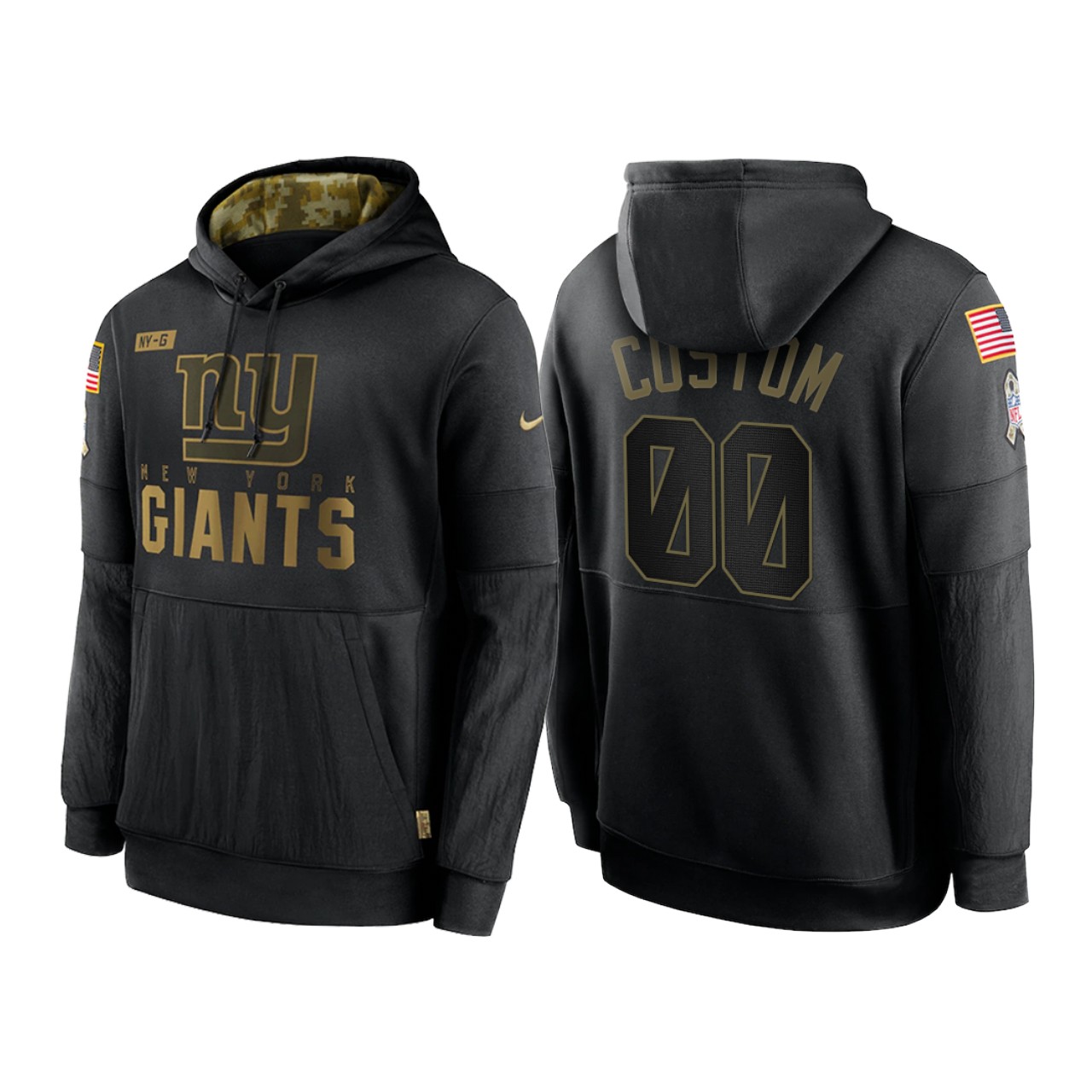 Men's New York Giants Customized 2020 Black Salute To Service Sideline Performance Pullover Hoodie